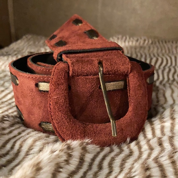 H&M Accessories - Deep red and metallic belt, turned leather H&M
